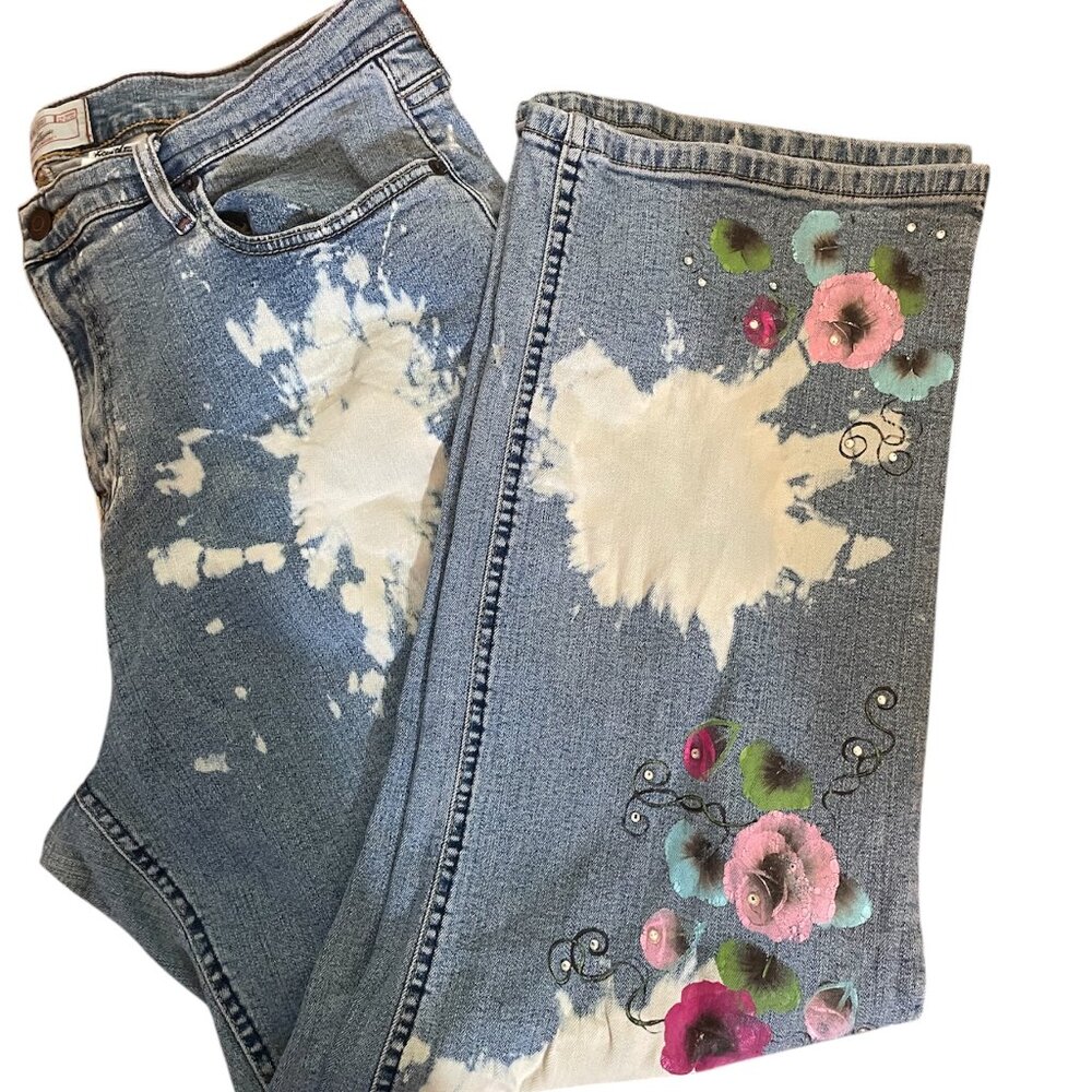 Levi's Jeans 18 W Short - Custom Hand Painted Acid Splashed Rhinestones Boot Cut
